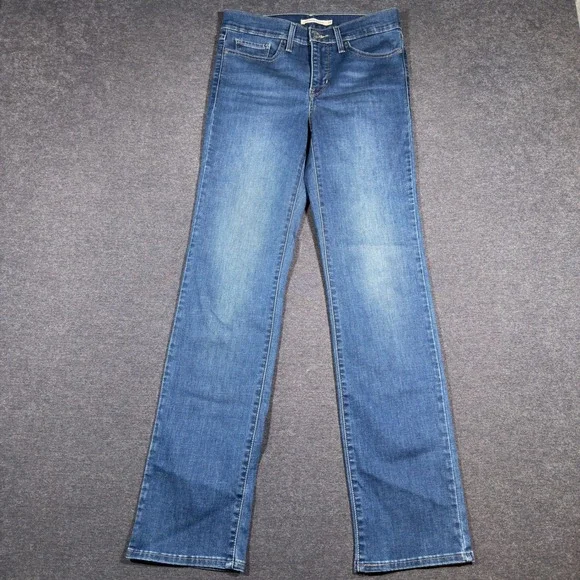 Levi's 314 Shaping Straight Jeans Women 28 Blue Mid Rise Stretch Denim Pants Mom - Picture 1 of 8